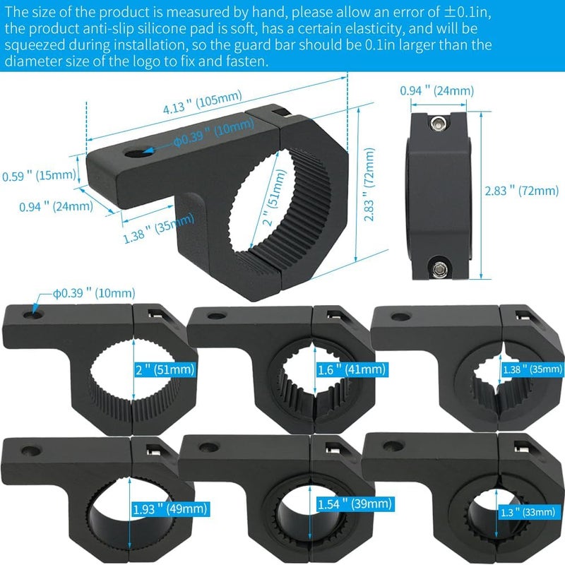 Szplonly Aluminum Mounting Bracket Kit Tube Clamp 2Pcs 1.37" 1.5" 2" Bullbar Roof Rack Roll Cage Horizontal Bar Clamp Mounting Kit fit for Trucks Car ATV Motorcycle Truck - Image 2
